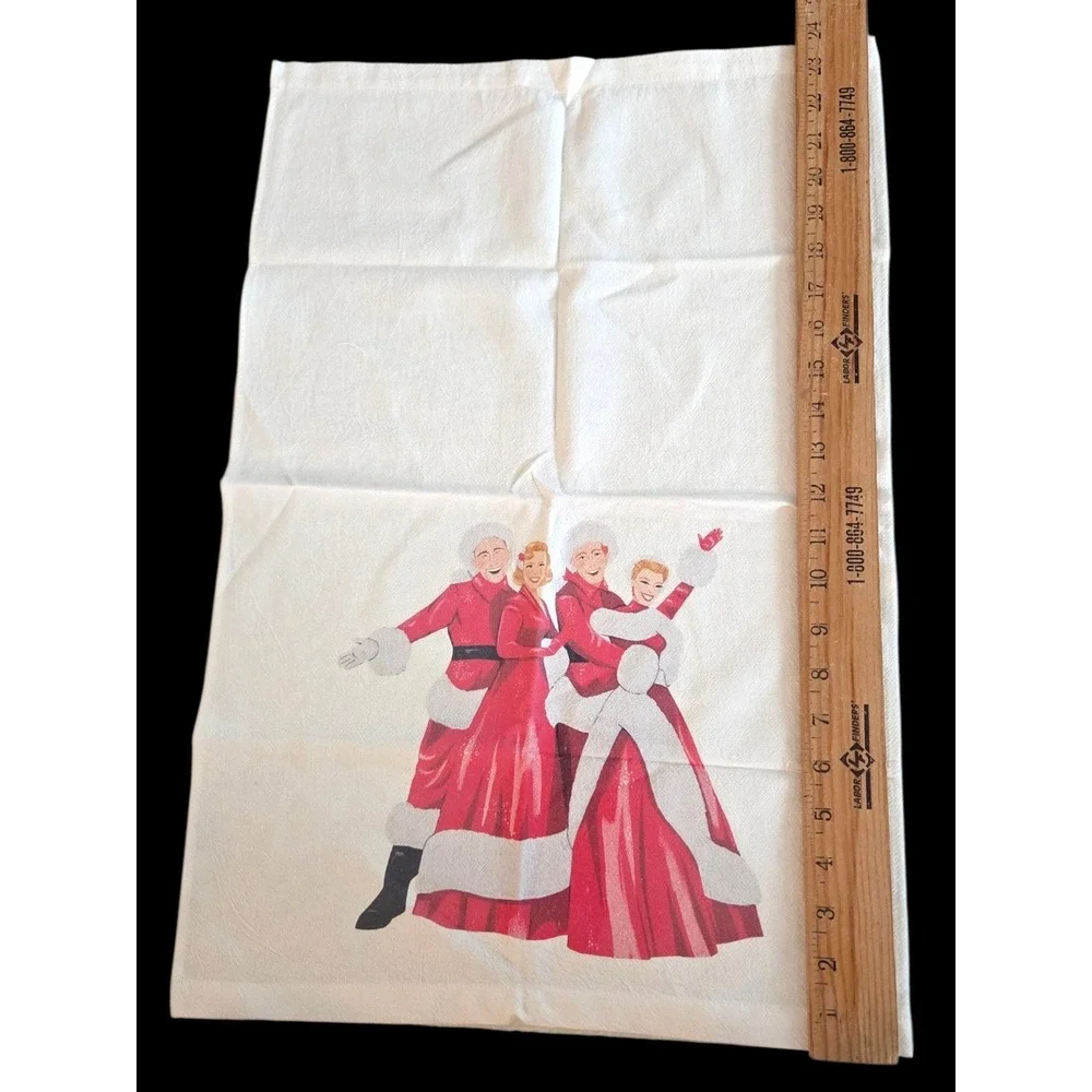 White Christmas Movie Scenes Kitchen Tea Towels Set of 4 100% Cotton White 23x15